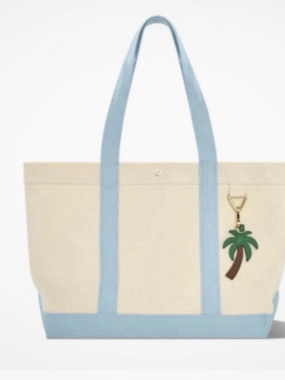 Bauble Bar Away We Go Cream Canvas Tote with Light Blue Trim and Palm Charm - Picture 1 of 8